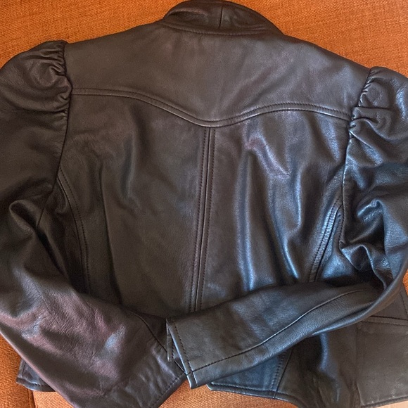 Genuine leather French Connection puff sleeve crop blazer - Picture 2 of 3